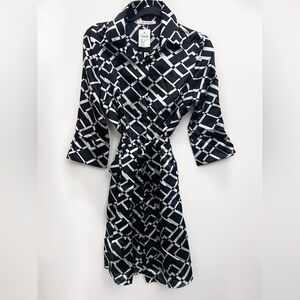 Sakura 70s style, Button-Front wrap dress. Black & White Geometric print Nwt, M
